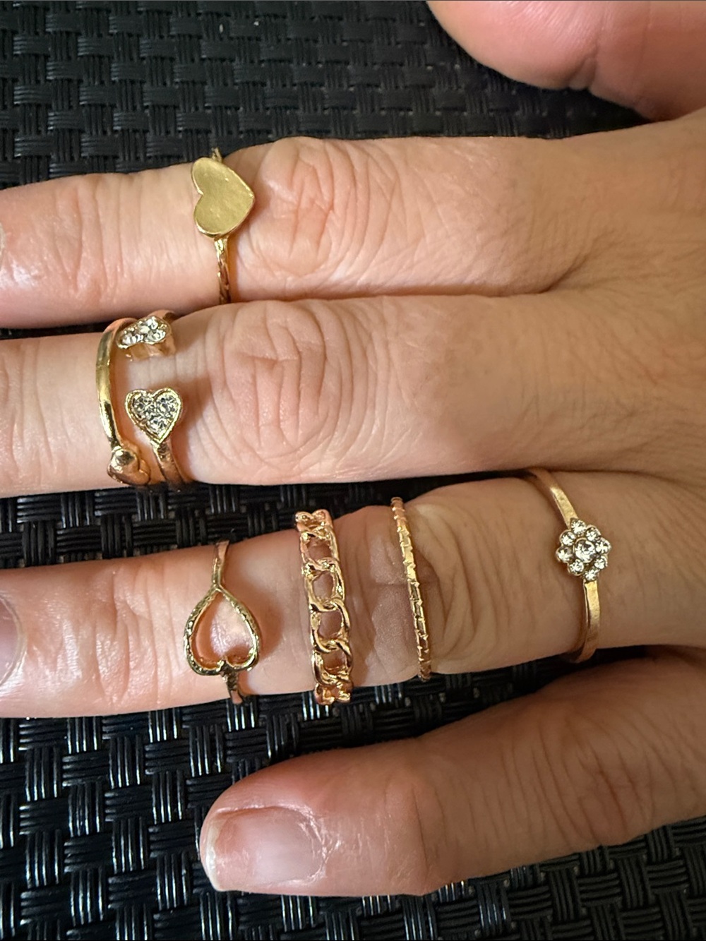 Gold Heart and Crystal Stackable Rings - Women Jewelry